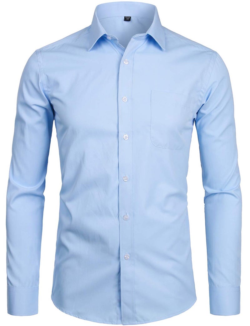 ZEROYAA Men's Long Sleeve Dress Shirt Solid Slim Fit Casual Business Formal Button Up Shirts with Pocket ZSSCL01 Blue Large - Image 1